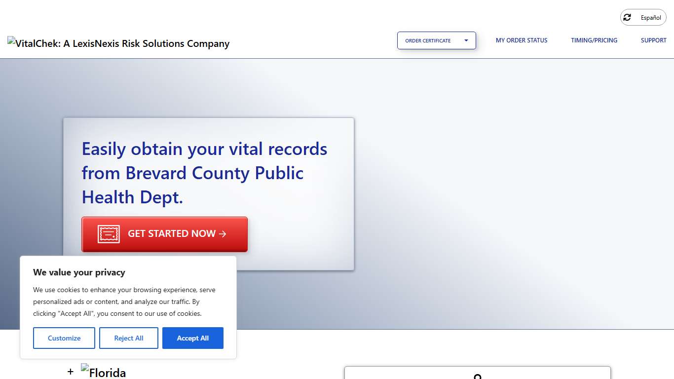 Brevard County Public Health Dept. (FL) | Order Certificates - VitalChek
