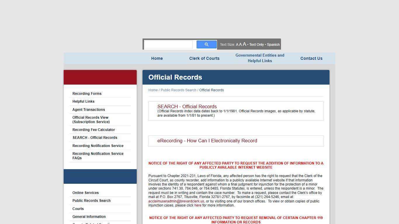 Official Records - Brevard County, Florida - Clerk of the Court