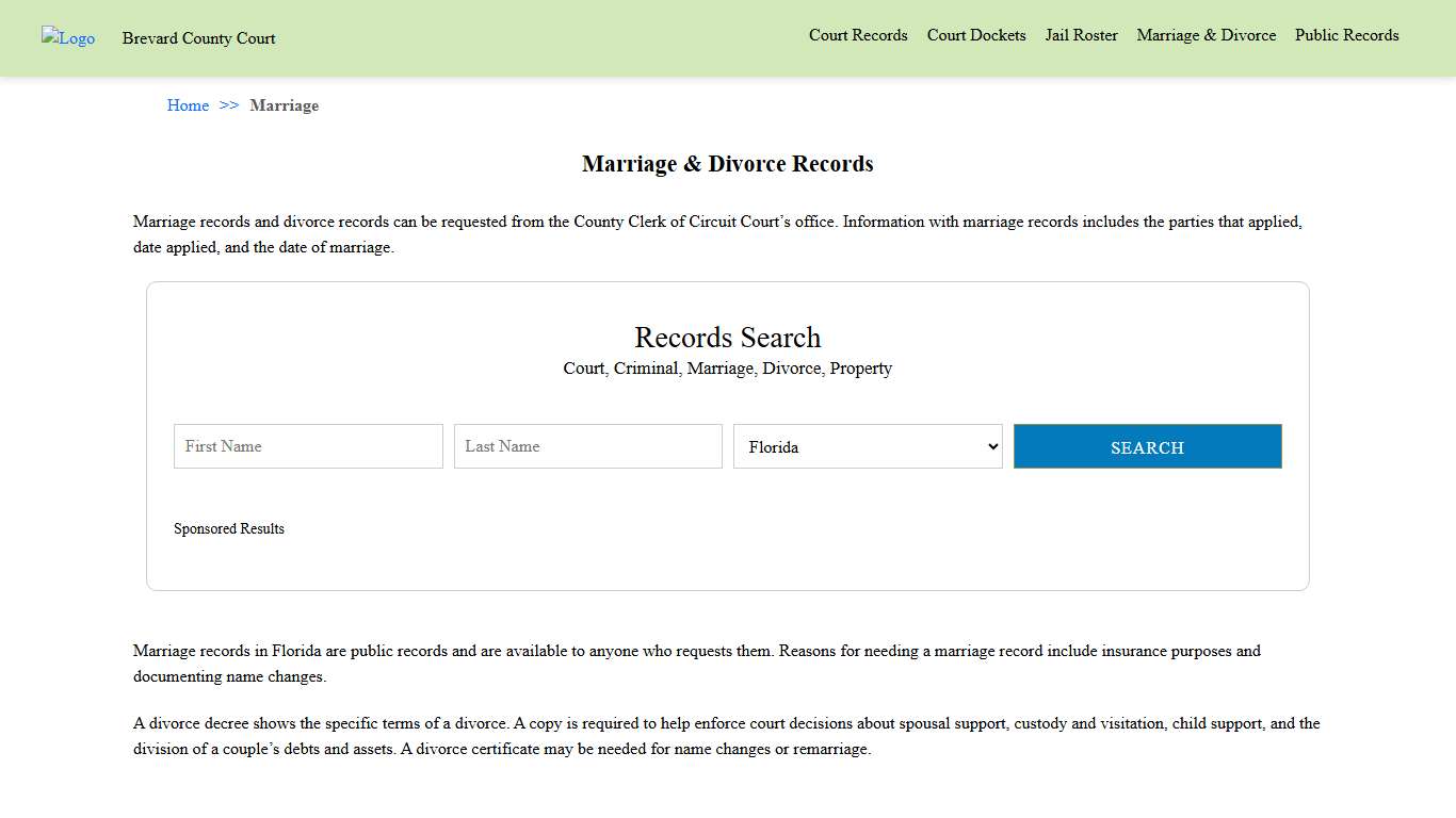 Marriage & Divorce Records | Brevard County Court