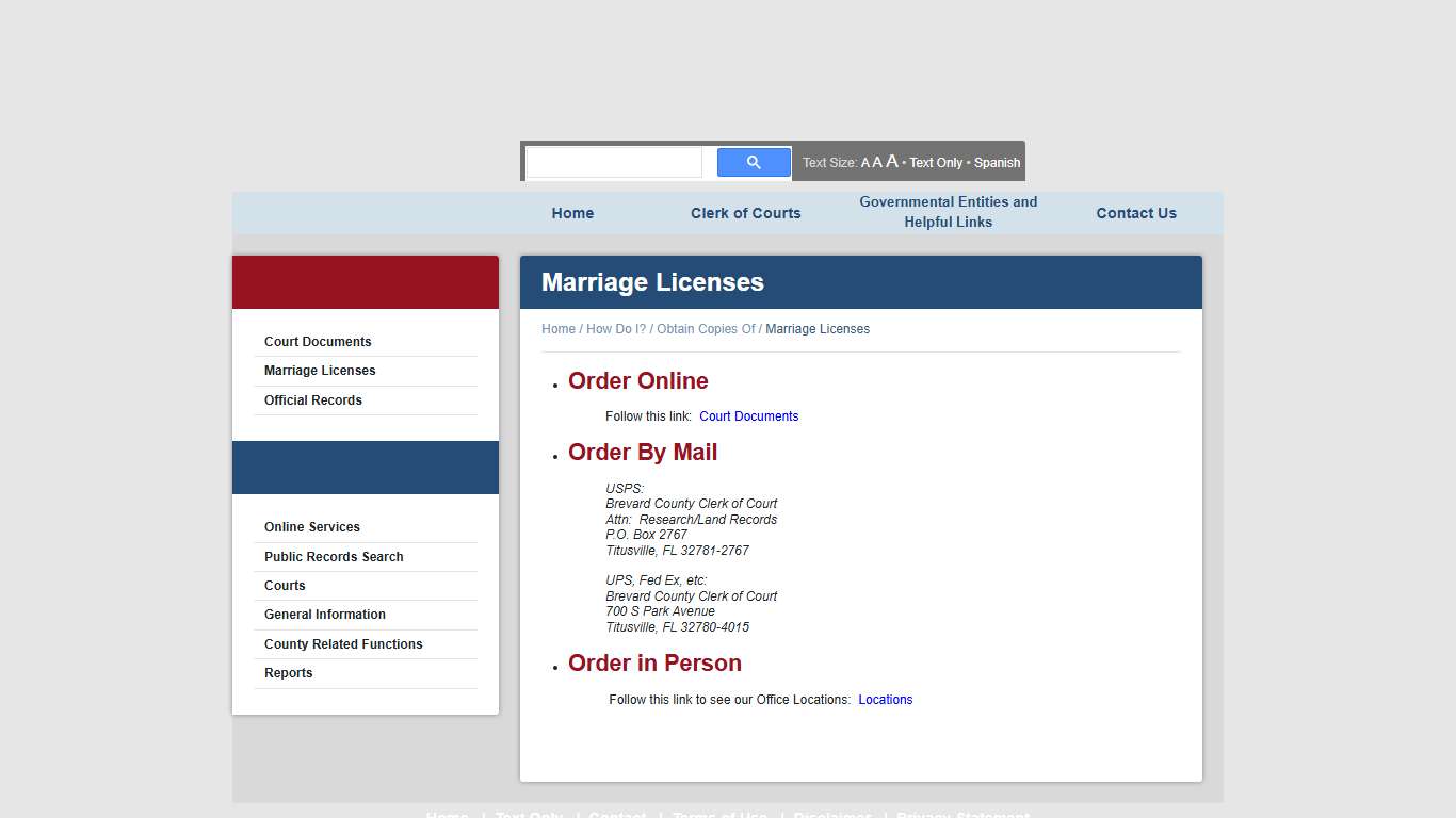 Marriage Licenses - Obtain Copies Of - Brevard County, Florida - Clerk of the Court